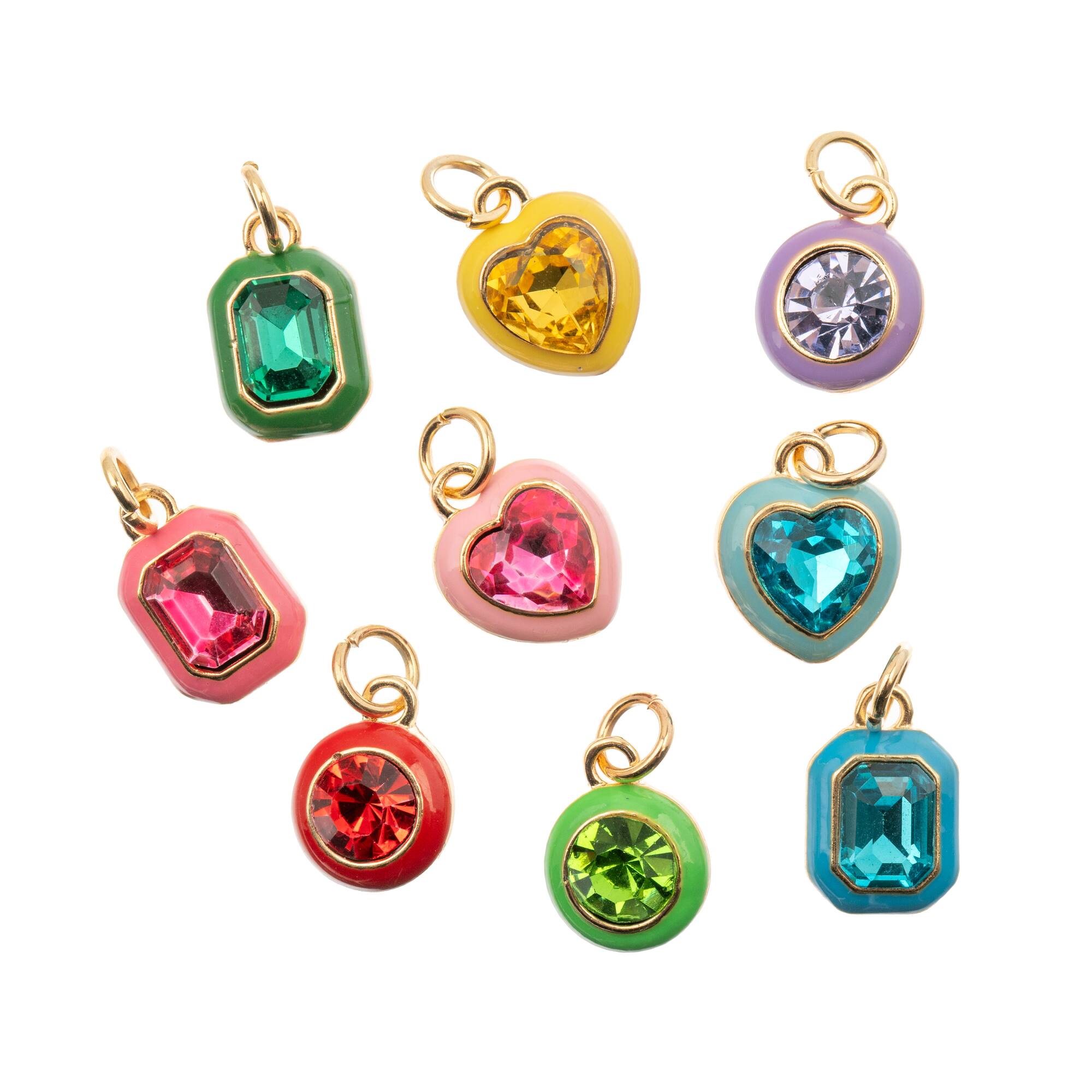 Crystal Lane DIY Gold Enamel Rhinestone Charms, 9ct.